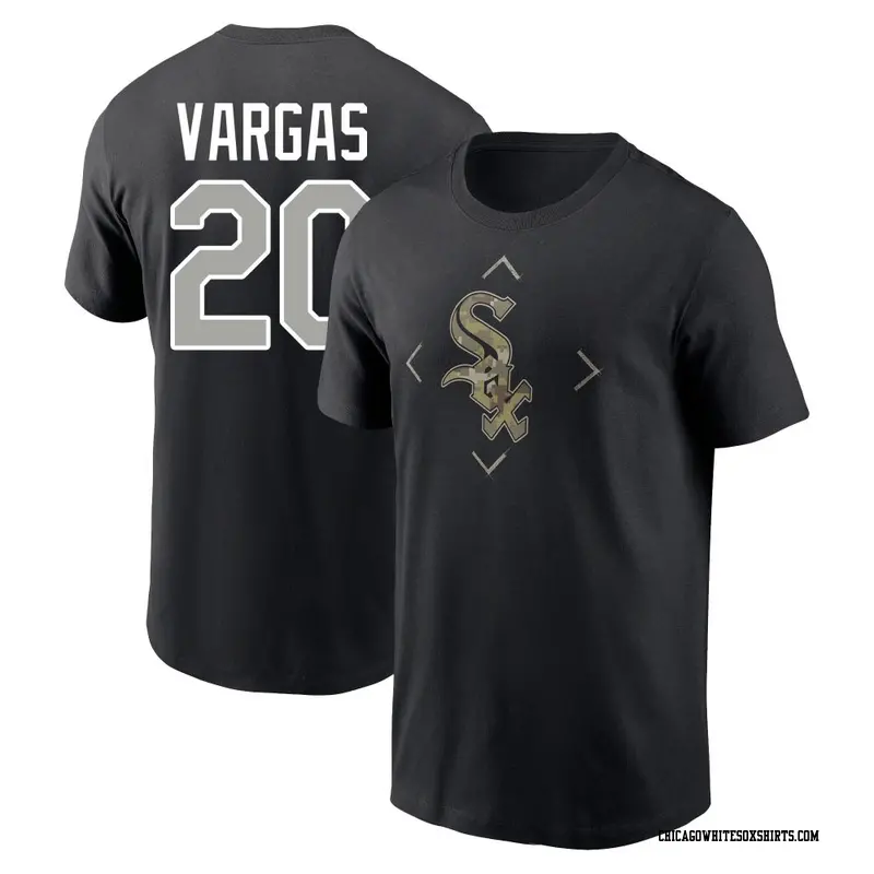 Men's Chicago White Sox ＃20 Miguel Vargas Black Camo Name & Number T-Shirt