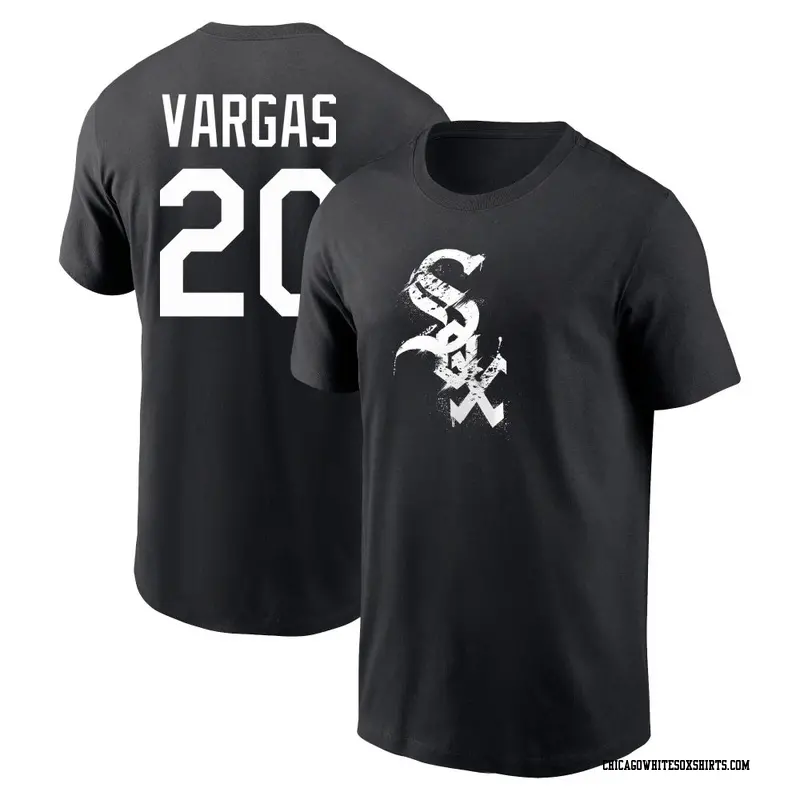 Men's Chicago White Sox ＃20 Miguel Vargas Black Splatter Name & Number T-Shirt