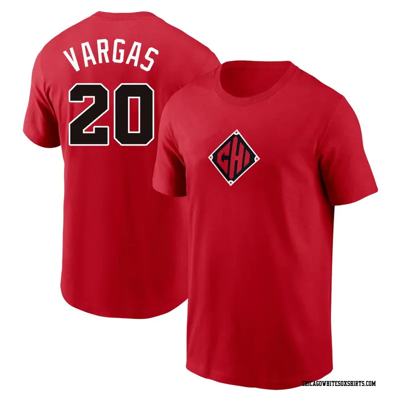 Men's Chicago White Sox ＃20 Miguel Vargas Red 2025 City Connect Phrase Script Performance Name & Number T-Shirt