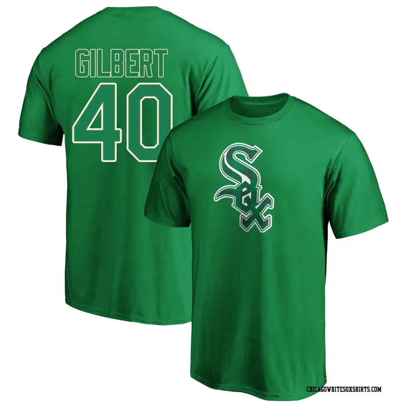 Men's Chicago White Sox ＃40 Tyler Gilbert Green Emerald Plaid Name & Number T-Shirt