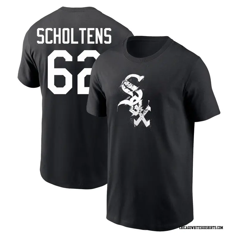 Men's Chicago White Sox ＃62 Jesse Scholtens Black Splatter Name & Number T-Shirt
