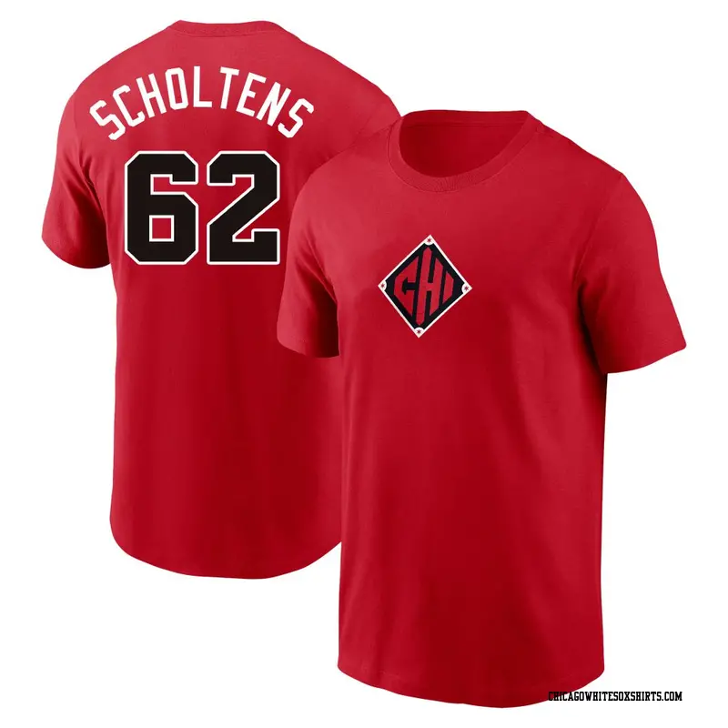 Men's Chicago White Sox ＃62 Jesse Scholtens Red 2025 City Connect Phrase Script Performance Name & Number T-Shirt
