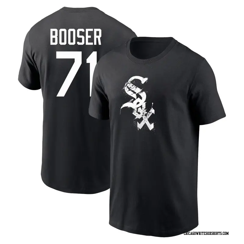 Men's Chicago White Sox ＃71 Cam Booser Black Splatter Name & Number T-Shirt