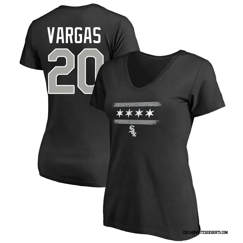 Women's Chicago White Sox ＃20 Miguel Vargas Black Adrenaline Name & Number T-Shirt