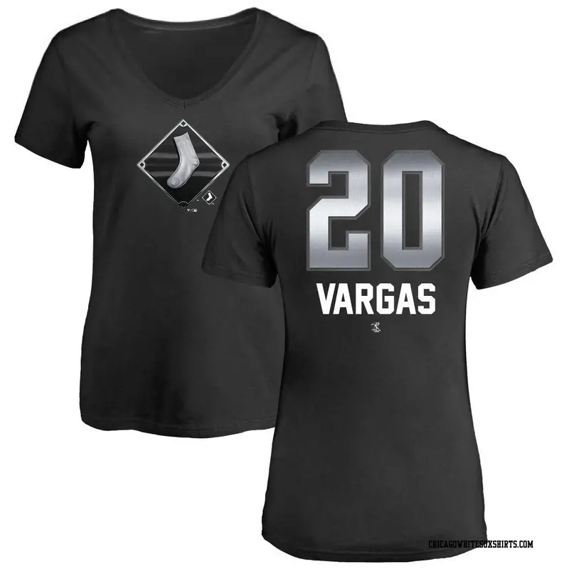 Women's Chicago White Sox ＃20 Miguel Vargas Black Midnight Mascot V-Neck T-Shirt
