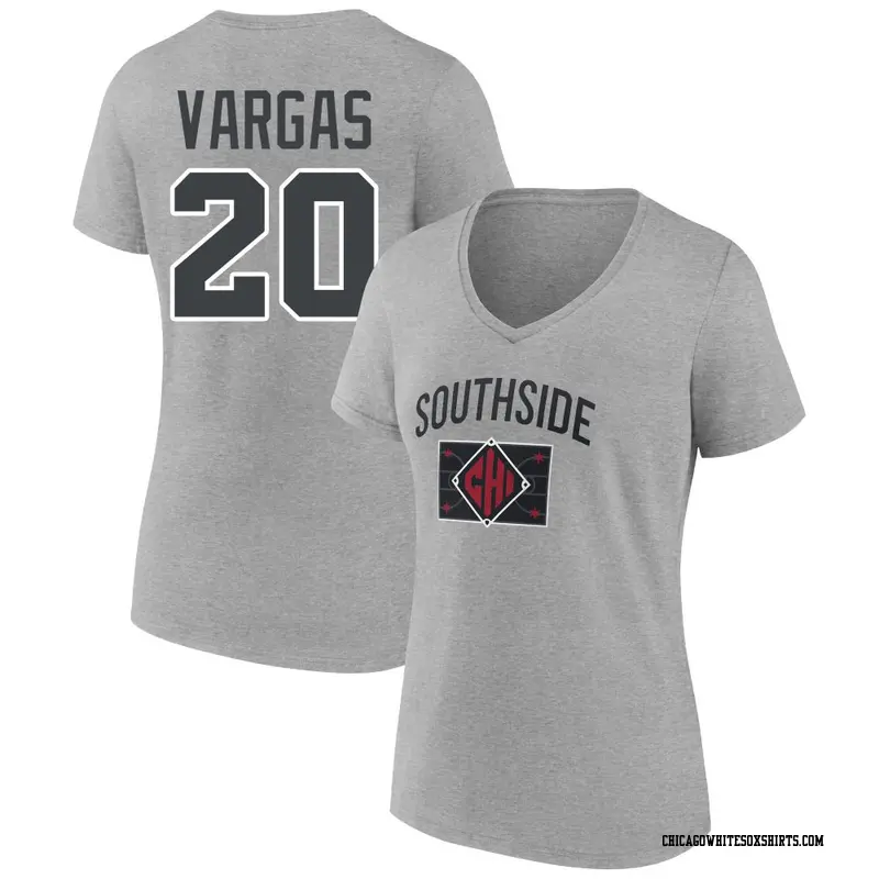 Women's Chicago White Sox ＃20 Miguel Vargas Gray 2025 City Connect Arched Team Phrase Name & Number T-Shirt