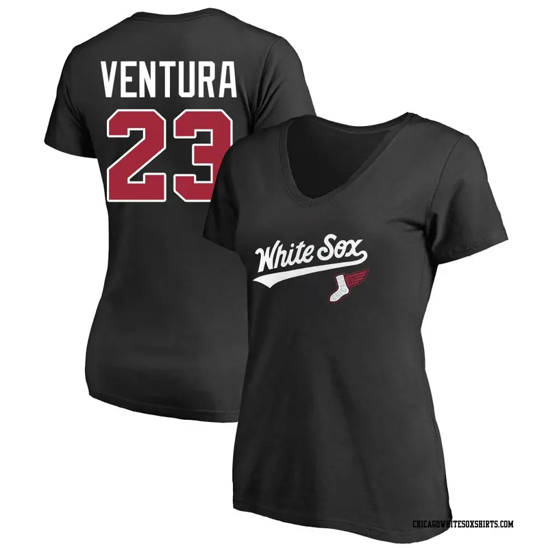 Women's Chicago White Sox ＃23 Robin Ventura Black 2025 City Connect Name & Number T-Shirt