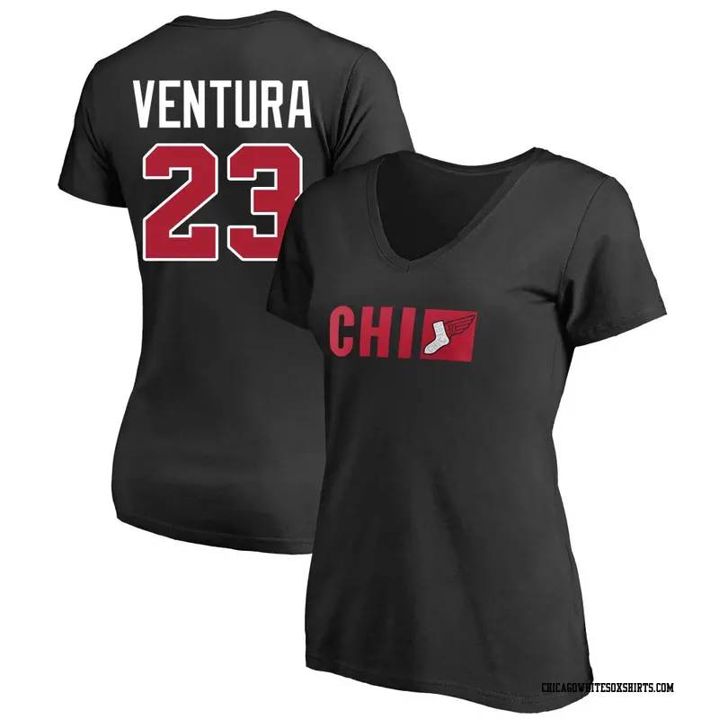 Women's Chicago White Sox ＃23 Robin Ventura Black 2025 City Connect Tricode Name & Number T-Shirt