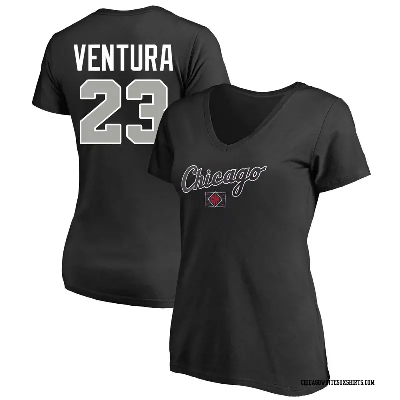 Women's Chicago White Sox ＃23 Robin Ventura Black 2025 City Connect Word Name & Number T-Shirt