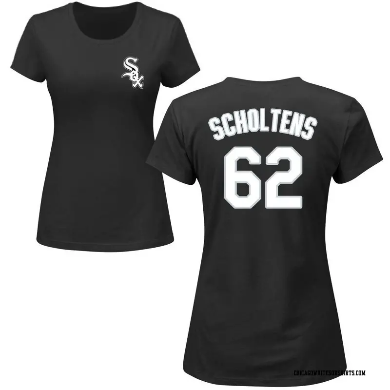 Women's Chicago White Sox ＃62 Jesse Scholtens Black Roster Name & Number T-Shirt