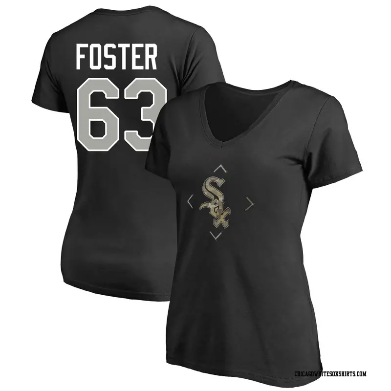 Women's Chicago White Sox ＃63 Matt Foster Black Camo Name & Number T-Shirt